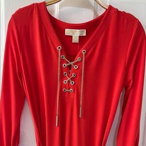 Michael Kors Vibrant Red Lace-Up Dress